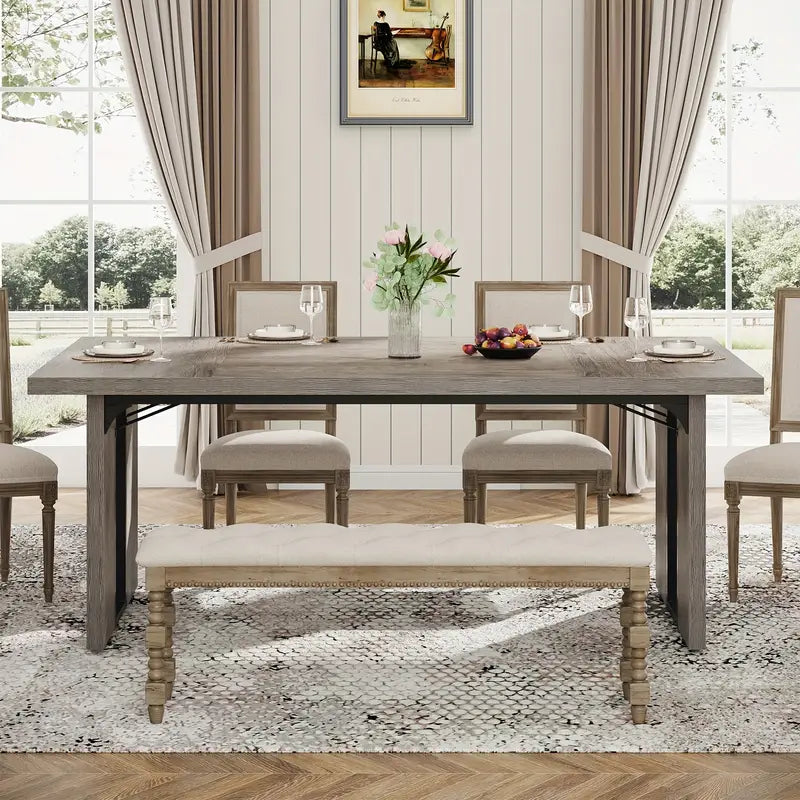 NNETMLT Rustic Rectangular Dining Table - Grey