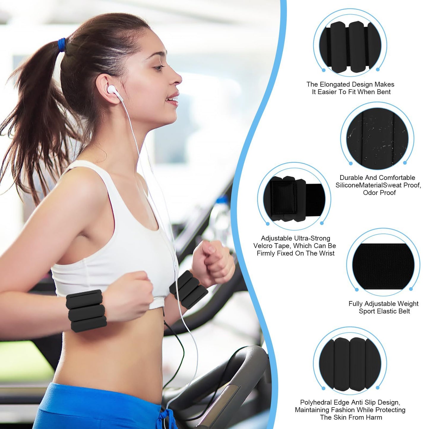 Pilates Ankle Weights – Adjustable Silicone Weights for Wrists & Ankles - 2lb Pair (900g) - Light Grey