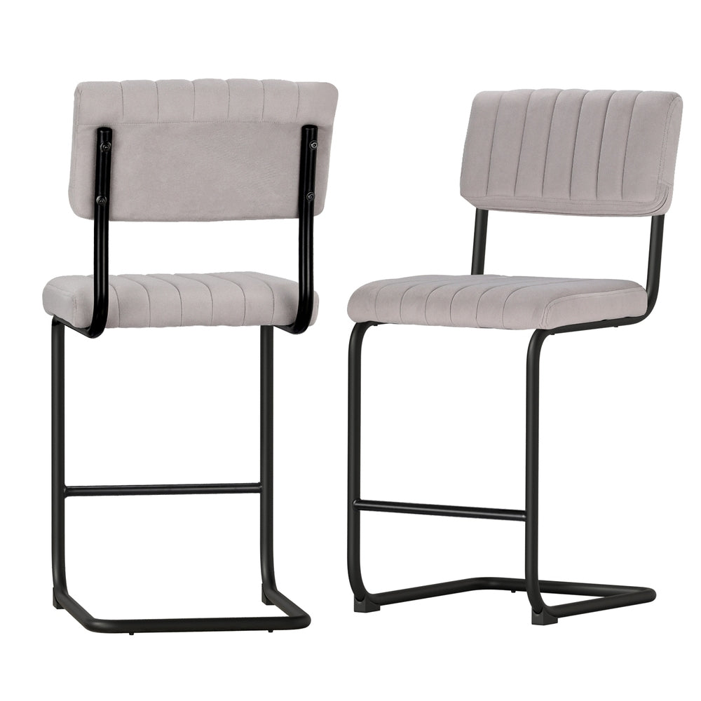 Grey Velvet Bar Stools - 2 x Stools