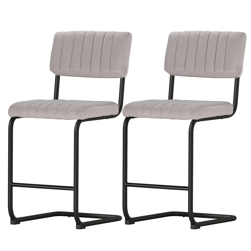 Grey Velvet Bar Stools - 2 x Stools