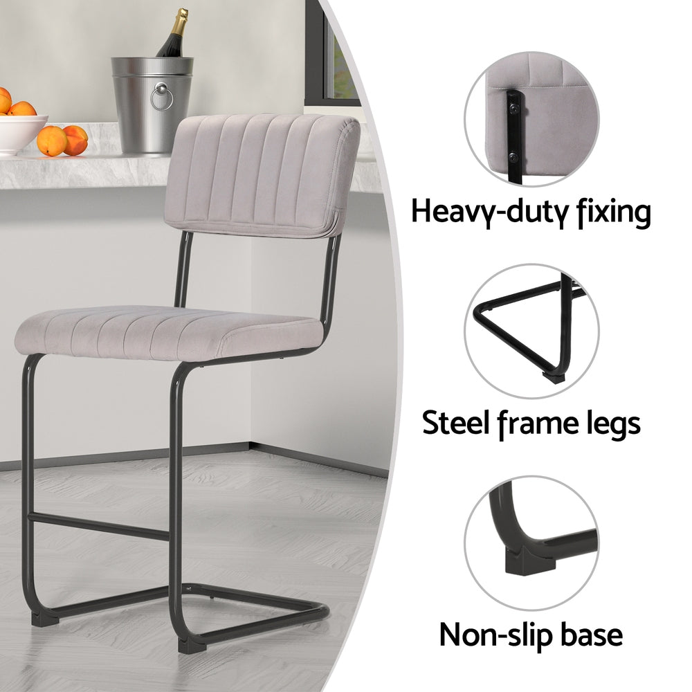 Grey Velvet Bar Stools - 2 x Stools