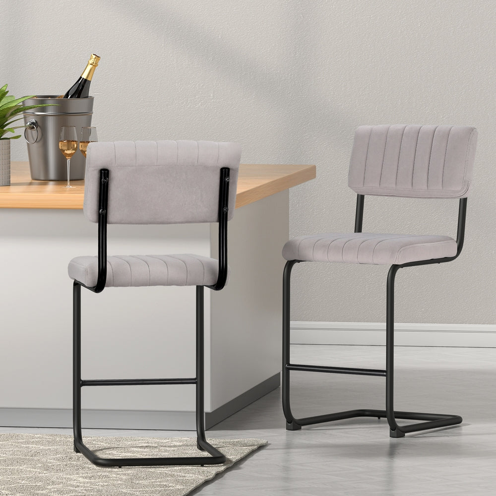 Grey Velvet Bar Stools - 2 x Stools