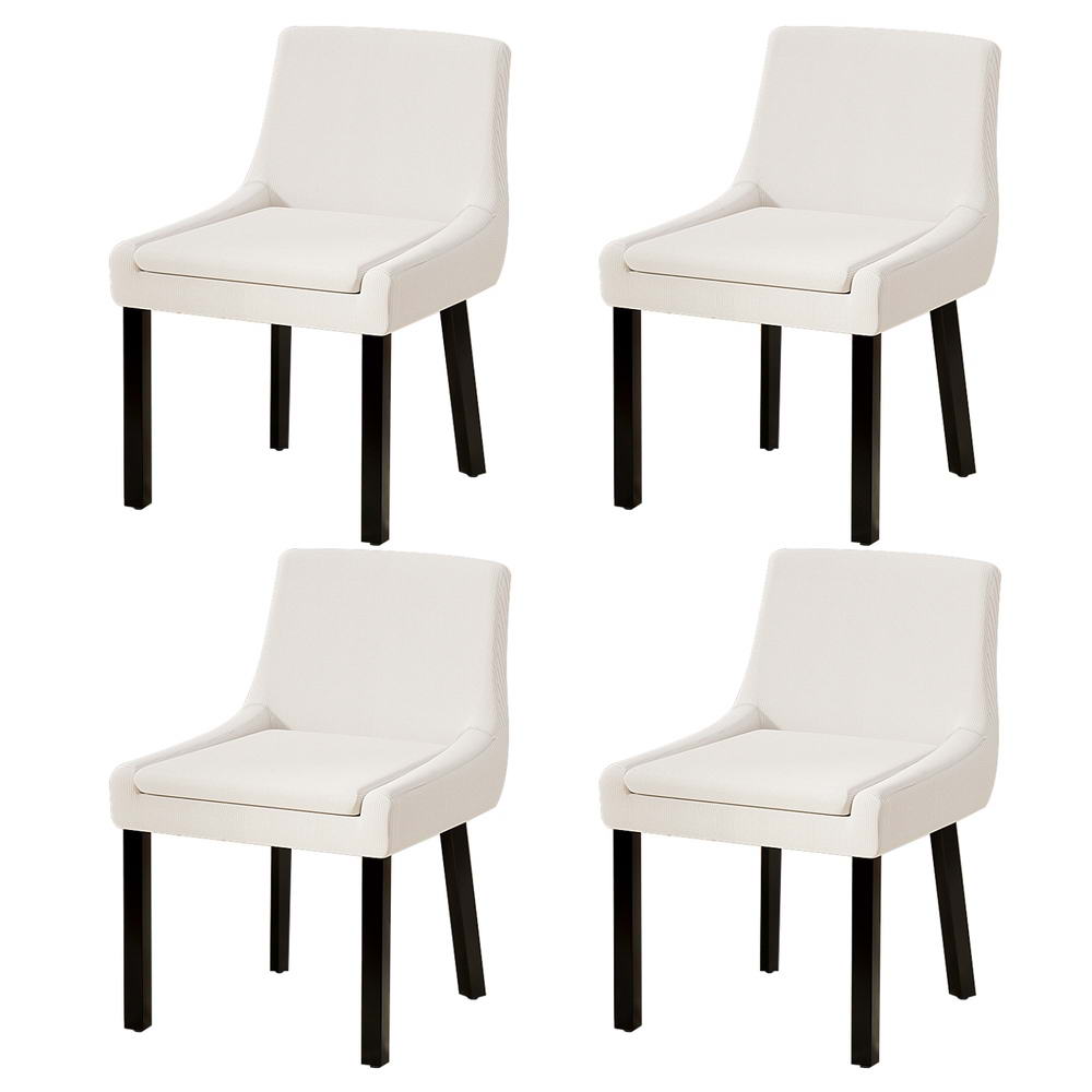 Dining Chairs Set of 4 - Corduroy Wooden Beige