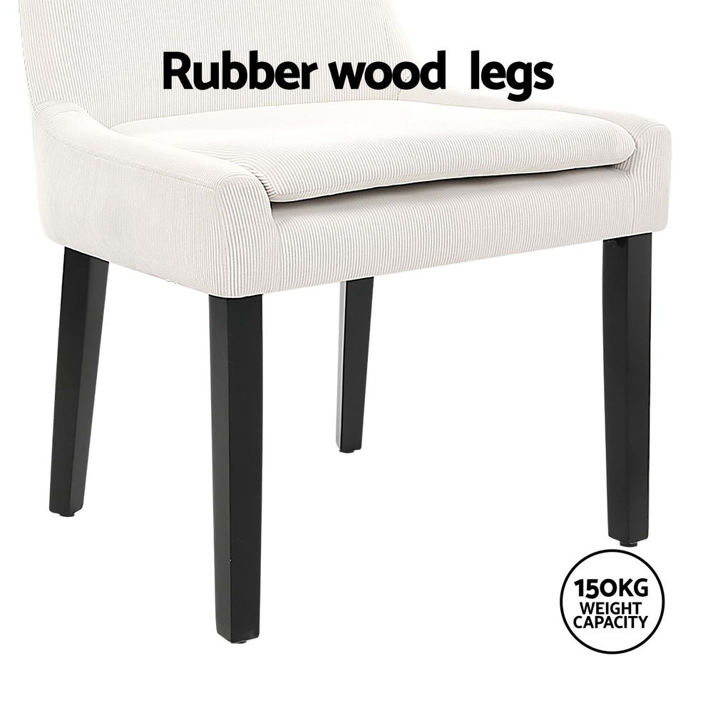 Dining Chairs Set of 4 - Corduroy Wooden Beige