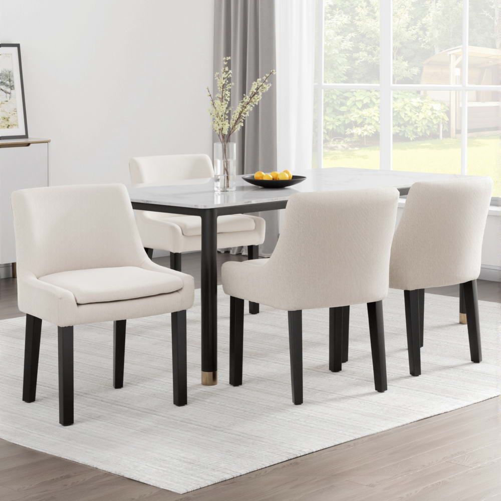 Dining Chairs Set of 4 - Corduroy Wooden Beige