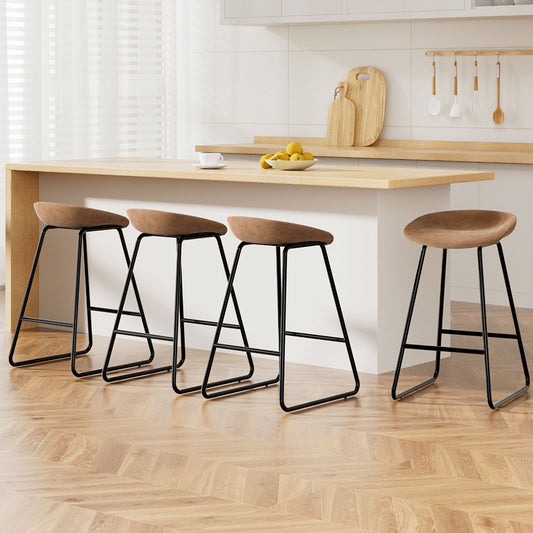 Leather Metal Brown Bar Stools - 4 x Stools