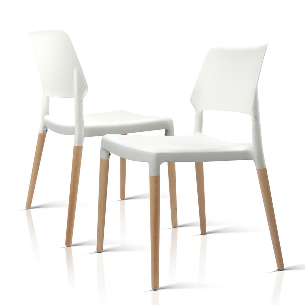 Dining Chairs Plastic Wooden - Set of 4 Stackable White