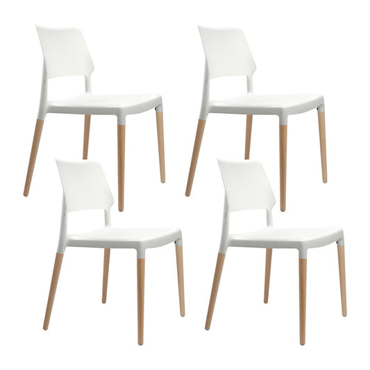 Dining Chairs Plastic Wooden - Set of 4 Stackable White