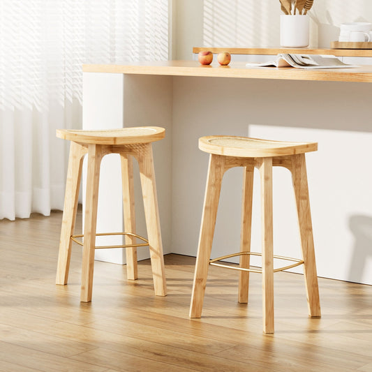 2x Rattan Bamboo Bar Stools