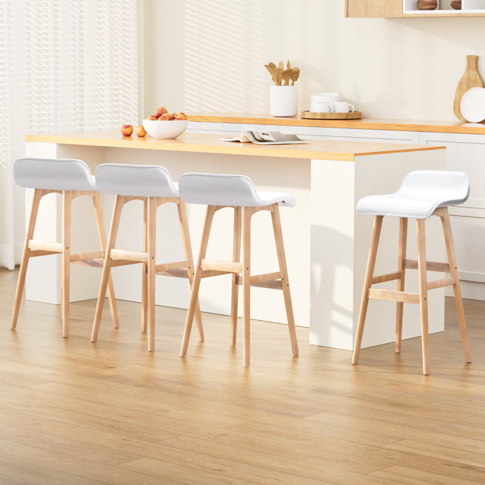 Wooden Bar Stools White - 4 x Stools