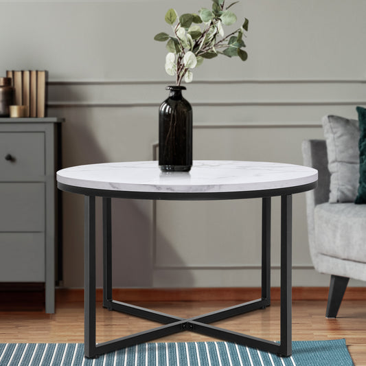 Round Marble Look Coffee Table - 70cm