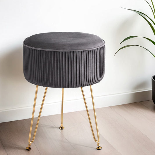 Ottoman Foot Stool - Velvet Round Grey