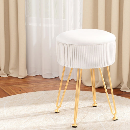 Ottoman Foot Stool - Velvet Round White