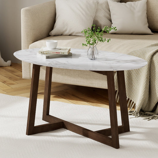 Oval Marble Effect Coffee Table