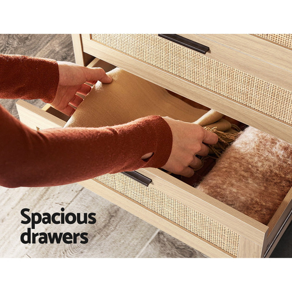 Briony Chest of Drawers - Rattan Tallboy - Pine