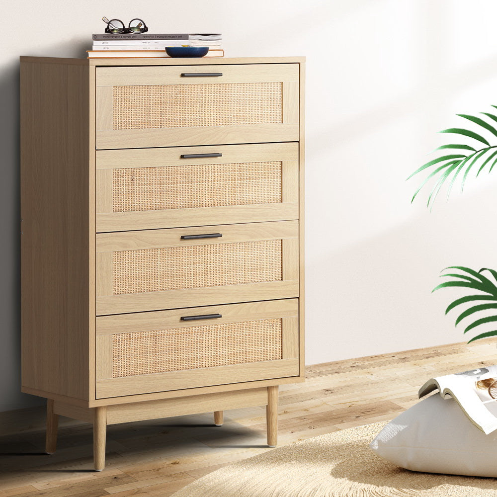 Briony Chest of Drawers - Rattan Tallboy - Pine