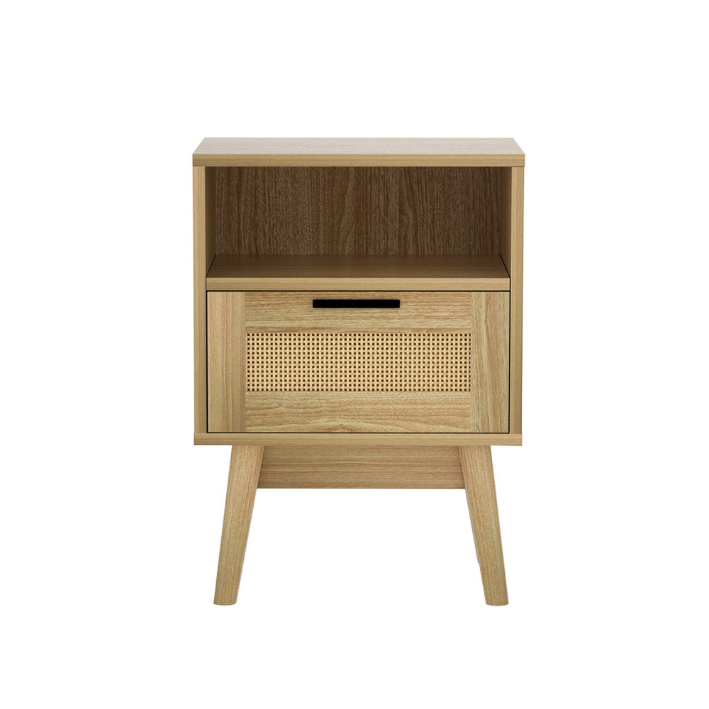 REI Oak Rattan Bedside Table