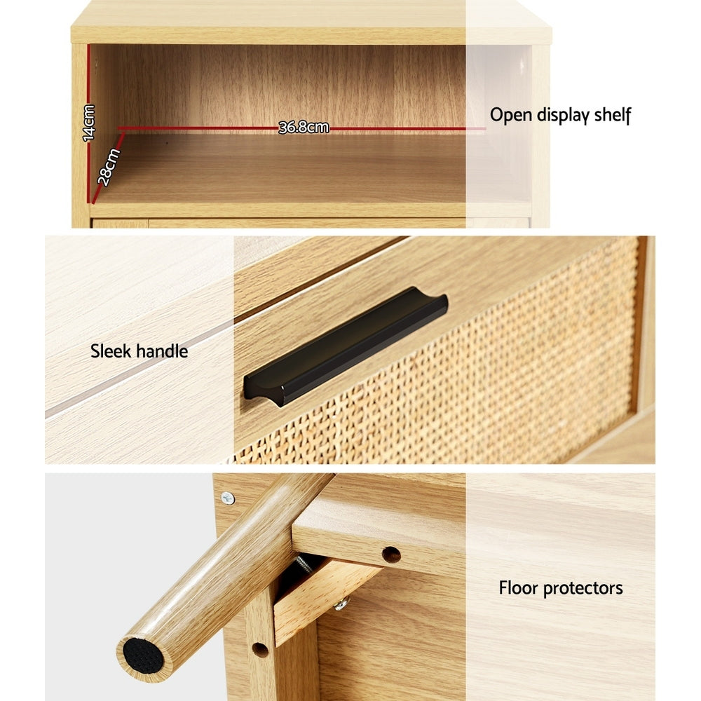 REI Oak Rattan Bedside Table