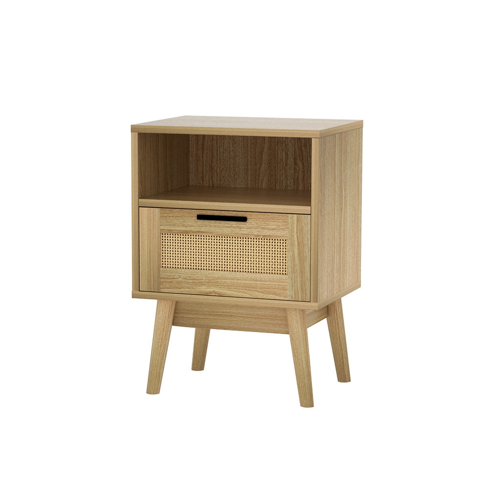 REI Oak Rattan Bedside Table