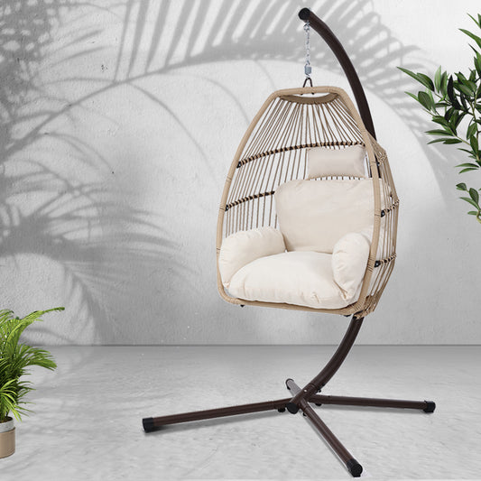 Outdoor Hanging Wicker Egg Chair - Latte