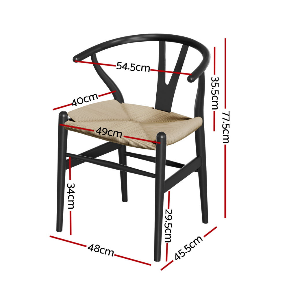 Wishbone Dining Chairs Wooden Rattan - Set of 1 - Black