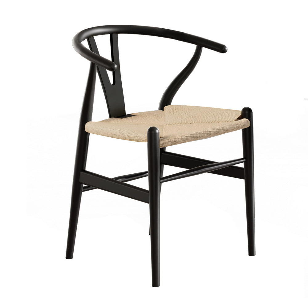 Wishbone Dining Chairs Wooden Rattan - Set of 1 - Black