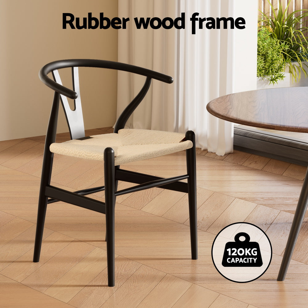 Wishbone Dining Chairs Wooden Rattan - Set of 1 - Black