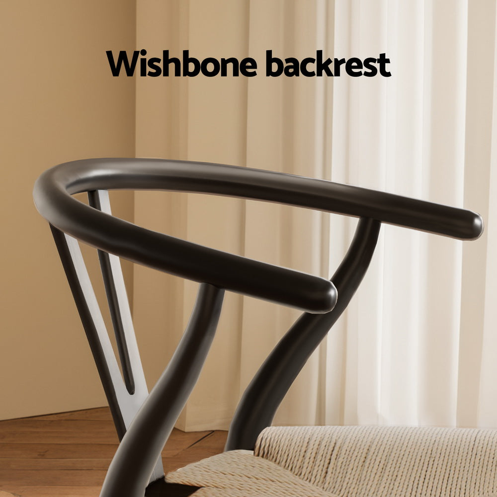 Wishbone Dining Chairs Wooden Rattan - Set of 1 - Black