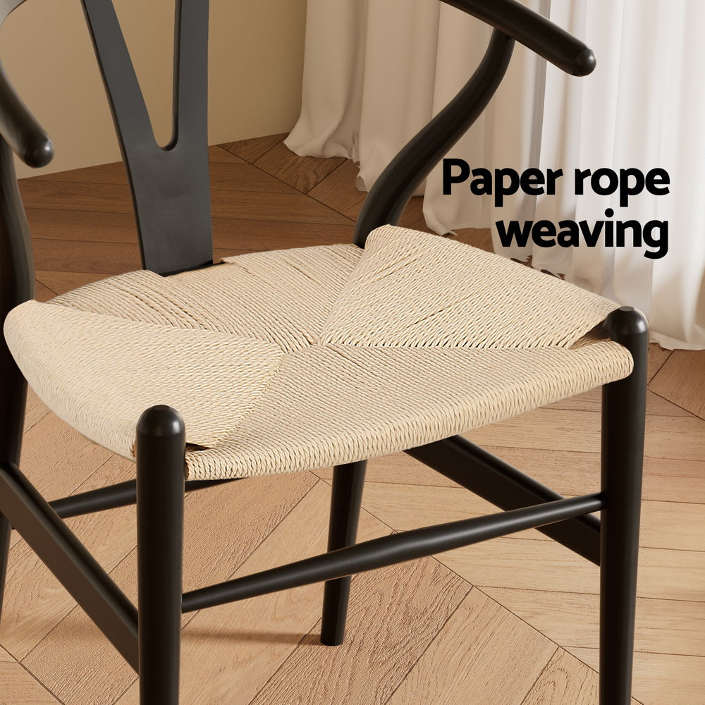 Wishbone Dining Chairs Wooden Rattan - Set of 1 - Black