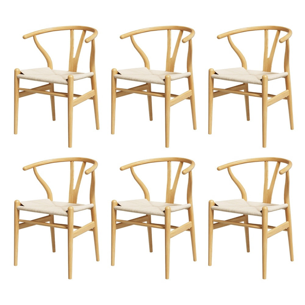 Wishbone Dining Chairs Wooden Rattan - Set of 6