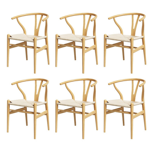 Wishbone Dining Chairs Wooden Rattan - Set of 6