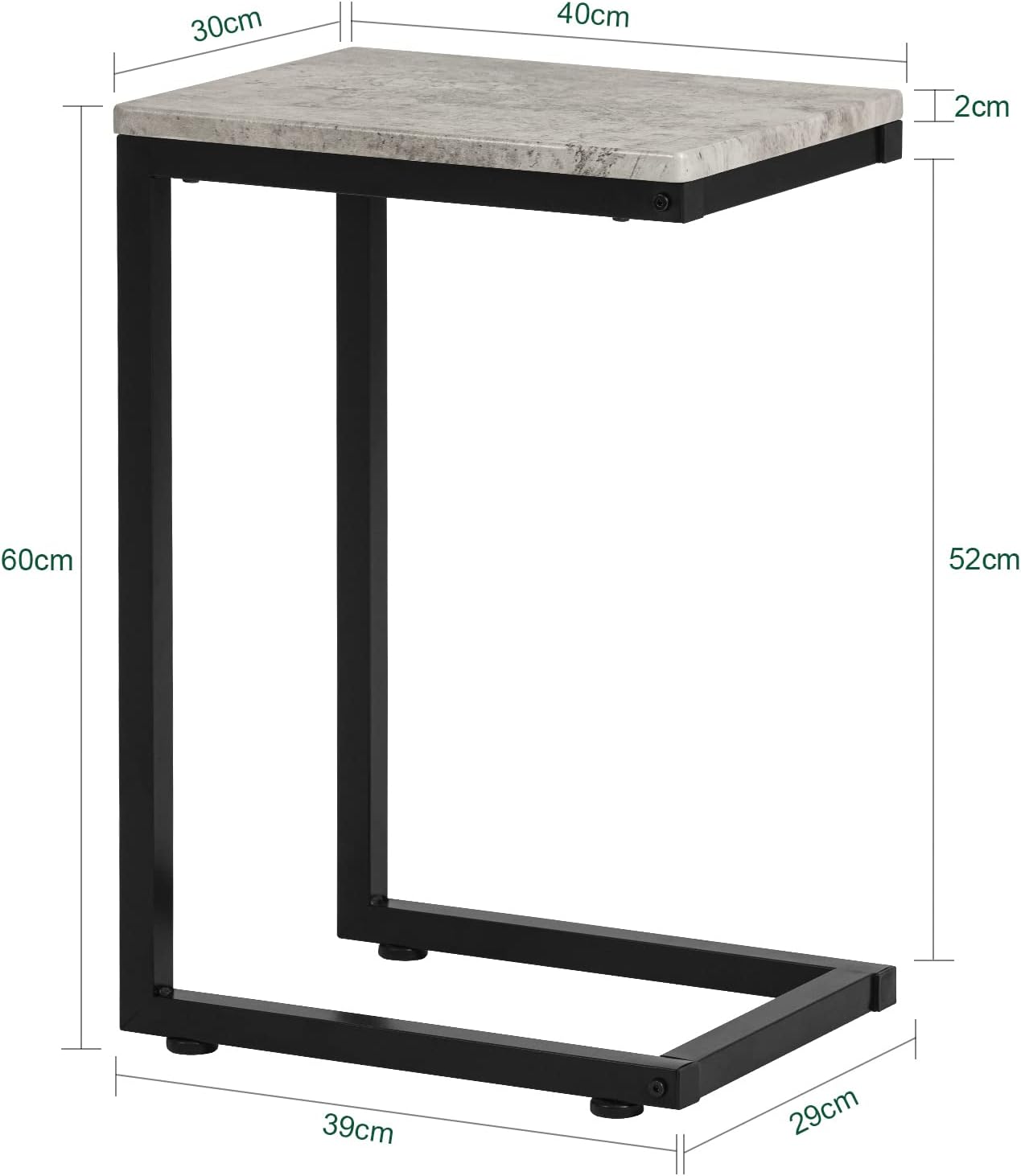 Marble Effect Sofa Side Table - Grey/Black