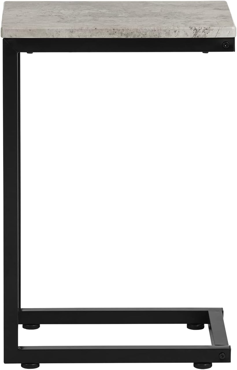 Marble Effect Sofa Side Table - Grey/Black