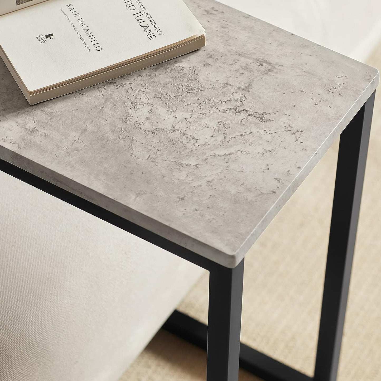 Marble Effect Sofa Side Table - Grey/Black