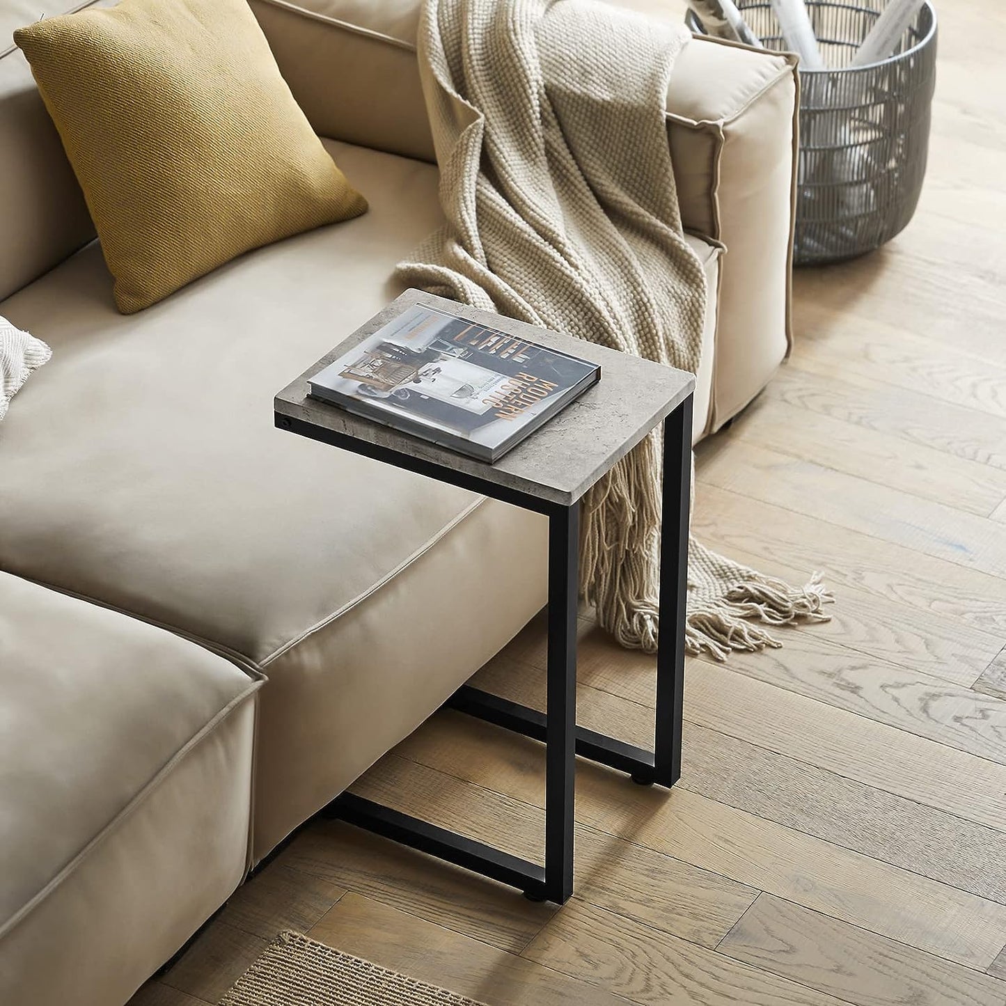 Marble Effect Sofa Side Table - Grey/Black