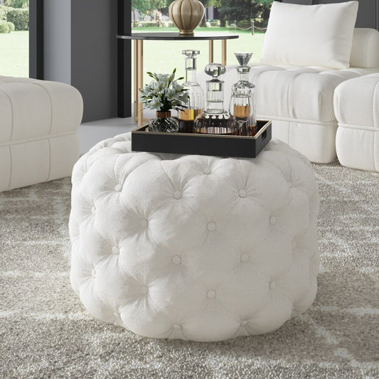 Bouclé White Ottoman - Round