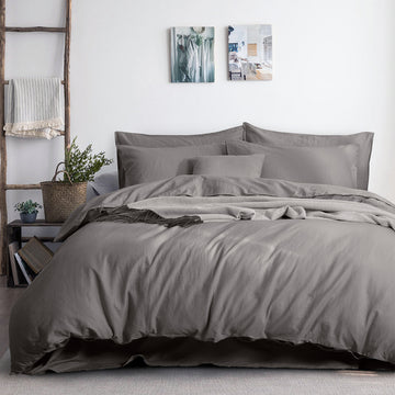 Luxurious Linen Cotton Quilt Cover Set - Queen Grey