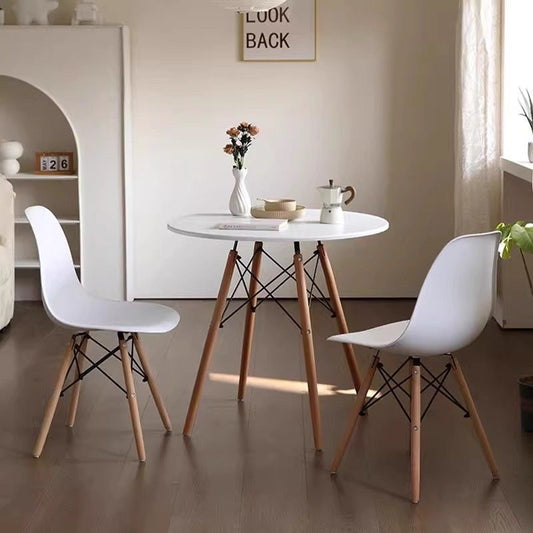 Modern Round Dining Table White/Wooden Legs - 80cm