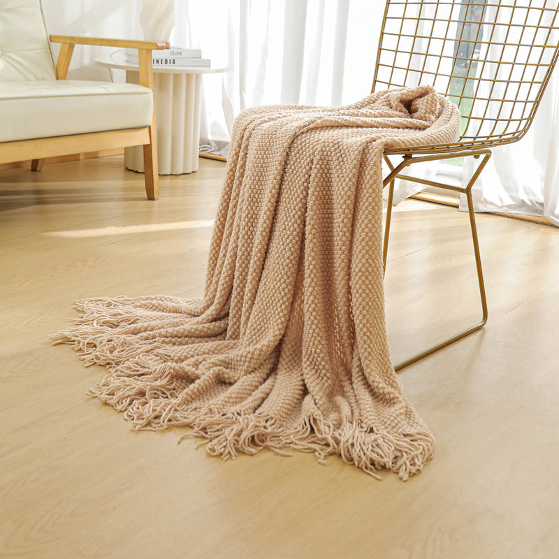 Premium Woven Knitted Throw Blanket with Tassels - Orange 130x260cm