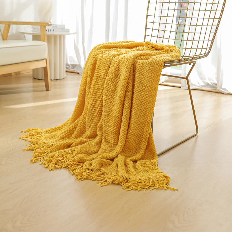 Premium Woven Knitted Throw Blanket with Tassels - Orange 130x260cm