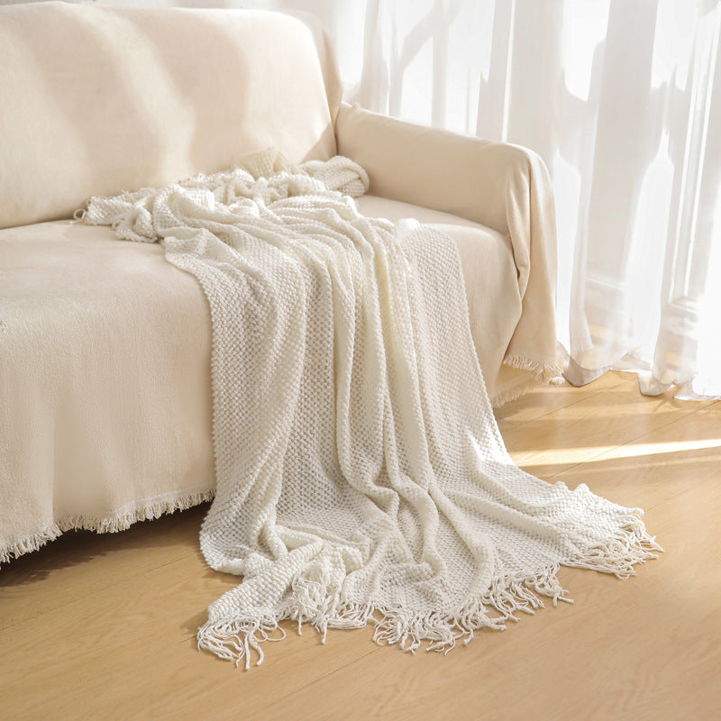 Premium Woven Knitted Throw Blanket with Tassels - Orange 130x260cm
