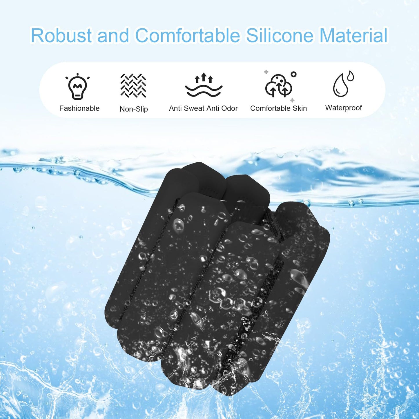 Pilates Ankle Weights – Adjustable Silicone Weights for Wrists & Ankles - 2lb Pair (900g) - Light Grey