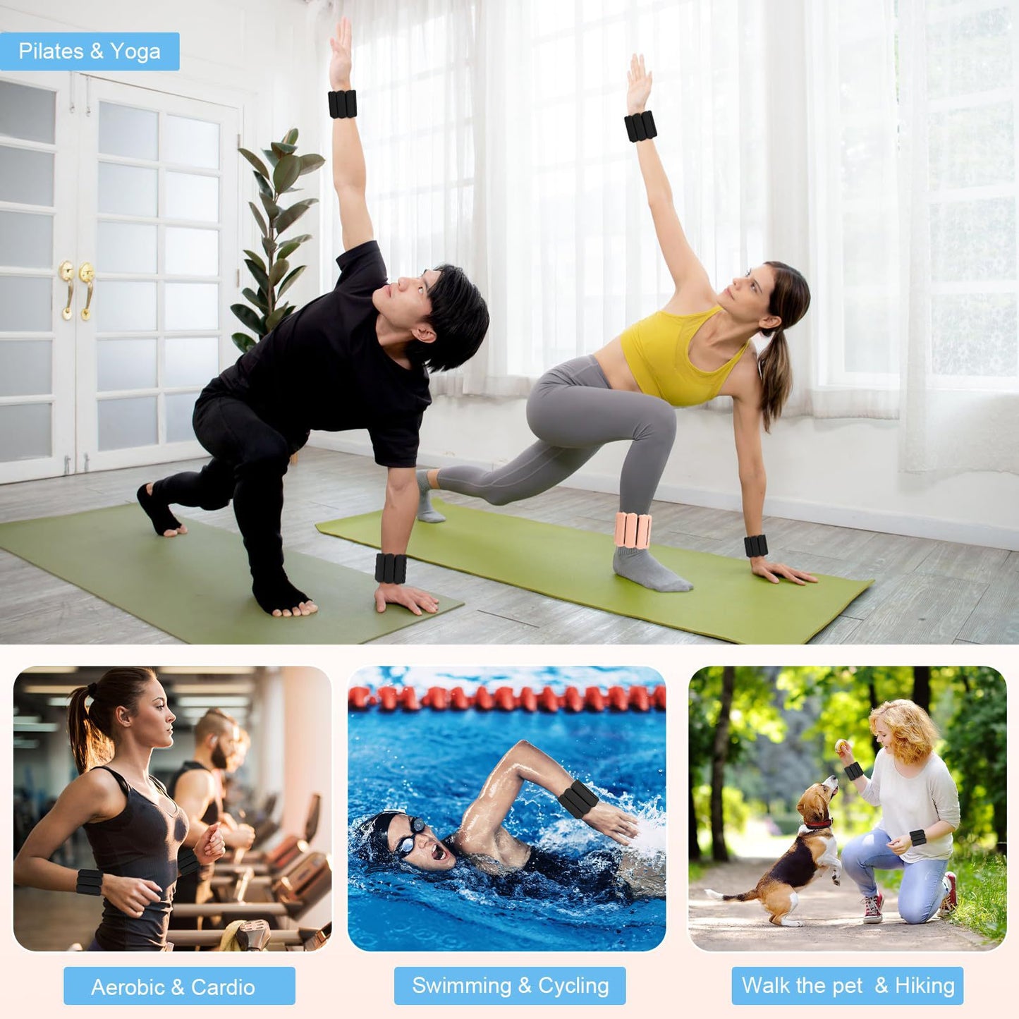 Pilates Ankle Weights – Adjustable Silicone Weights for Wrists & Ankles - 2lb Pair (900g) - Light Grey